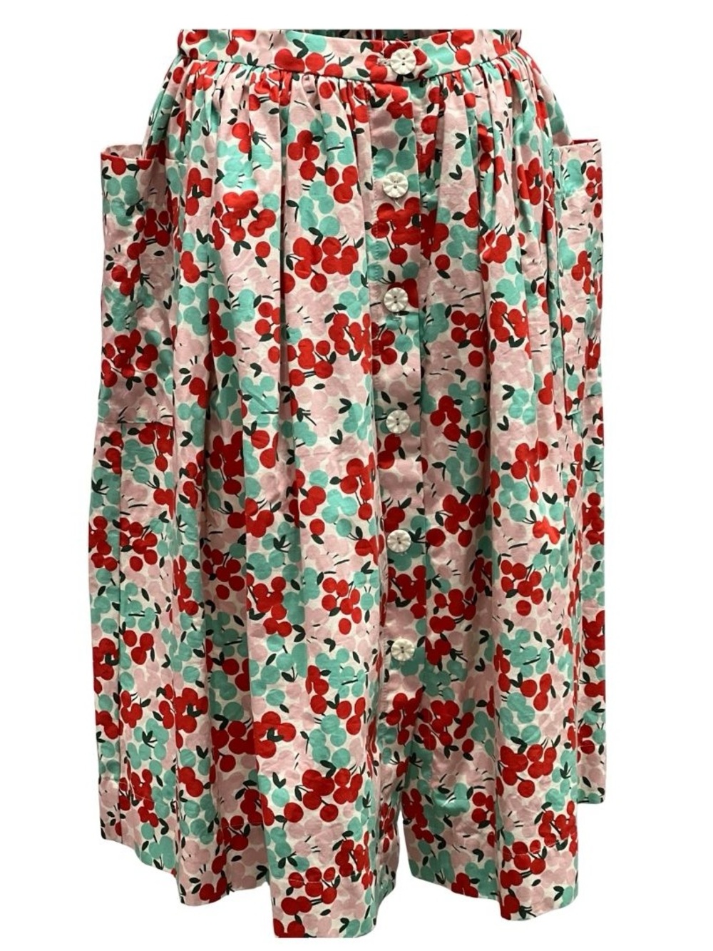 Loco Lindo Cherry-Print A-Line Skirt in Red & Mint